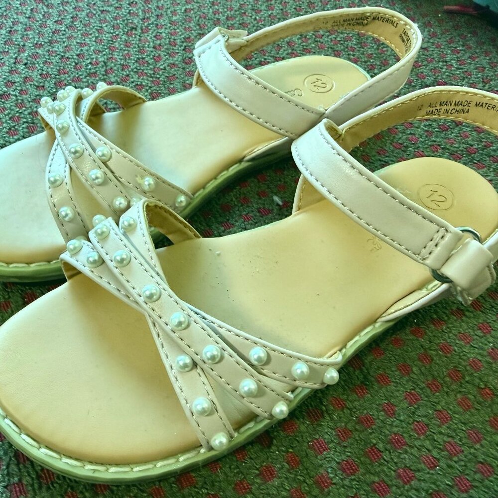 Cat & Jack Girls 12 Toddler Pink Pearl Dress Sandals Spring Easter Wedding